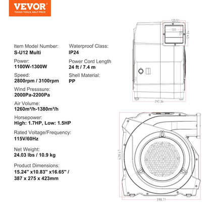 Inflatable Blower, 1100W, 1.5 & 1.7 HP Bounce House Blower, Pump Commercial Air Blower for Inflatables, 3100 RPM Bouncy Castle Electric Fan for Bounce House, Waterslides, Tested to UL Standards