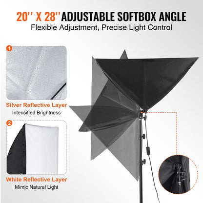 Softbox Lighting Kit 50x70 cm / 20x28 inch 45W 3000-6500K LED Bulbs for Shooting