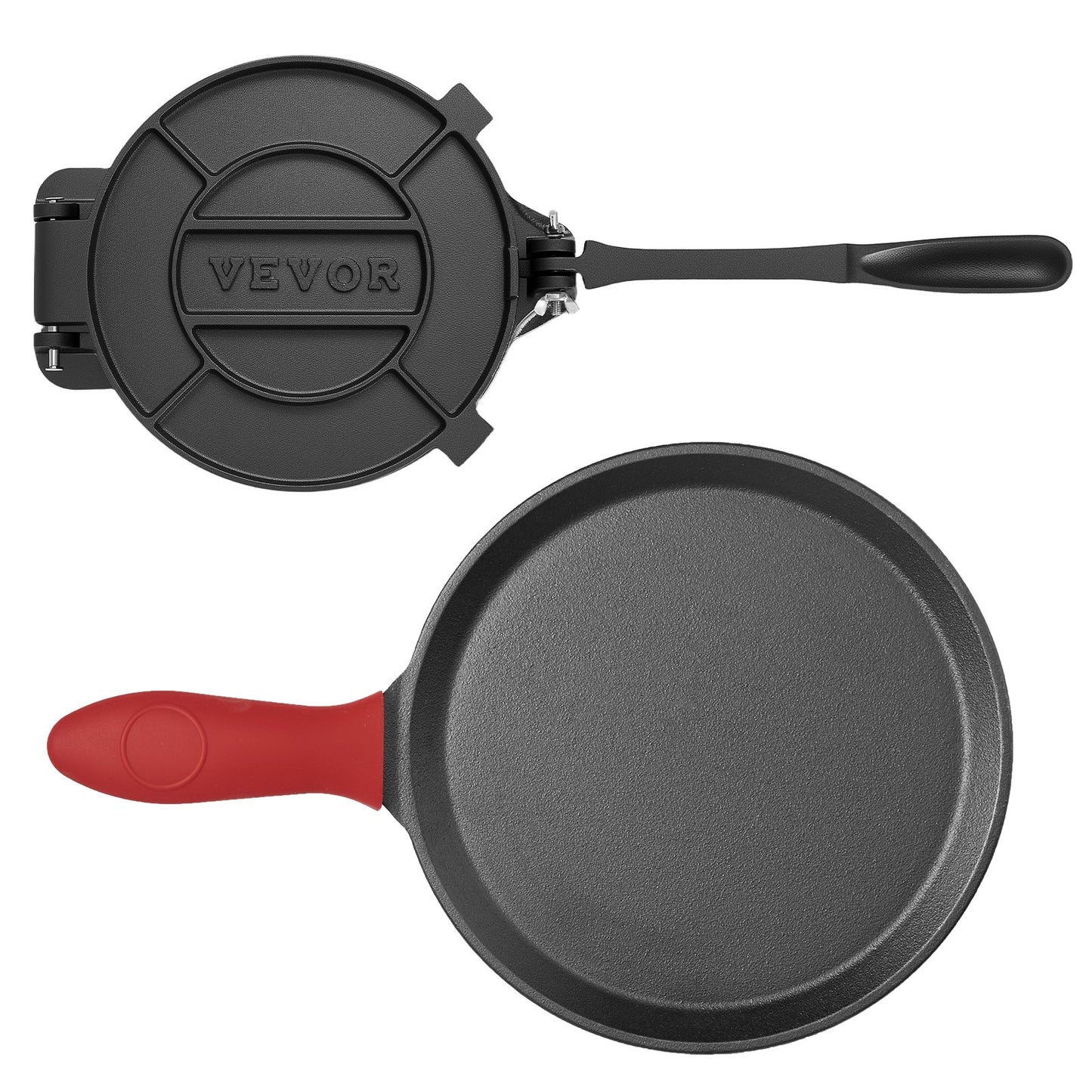 Tortillapresse, 25 cm (10 Zoll) Tortilla- und Roti-Maker aus Gusseisen, robuste Tortilladora-Presse, Pataconera-Maker mit Griff und 100 Stück Backpapier, Teigpresse für Mehltortillas, Tawa