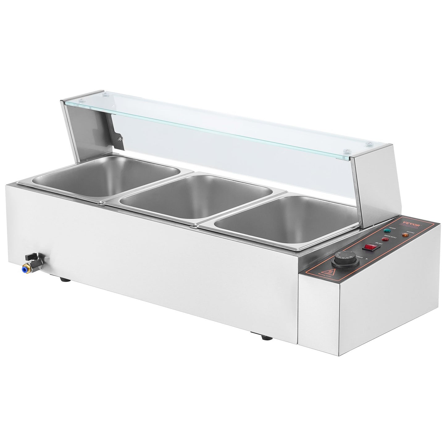3-Pan Commercial Food Warmer, 3 x 8QT Electric Steam Table with Glass Cover, 1500W Countertop Stainless Steel Buffet Bain Marie 86-185°F Temp Control for Catering, Restaurants, Silver