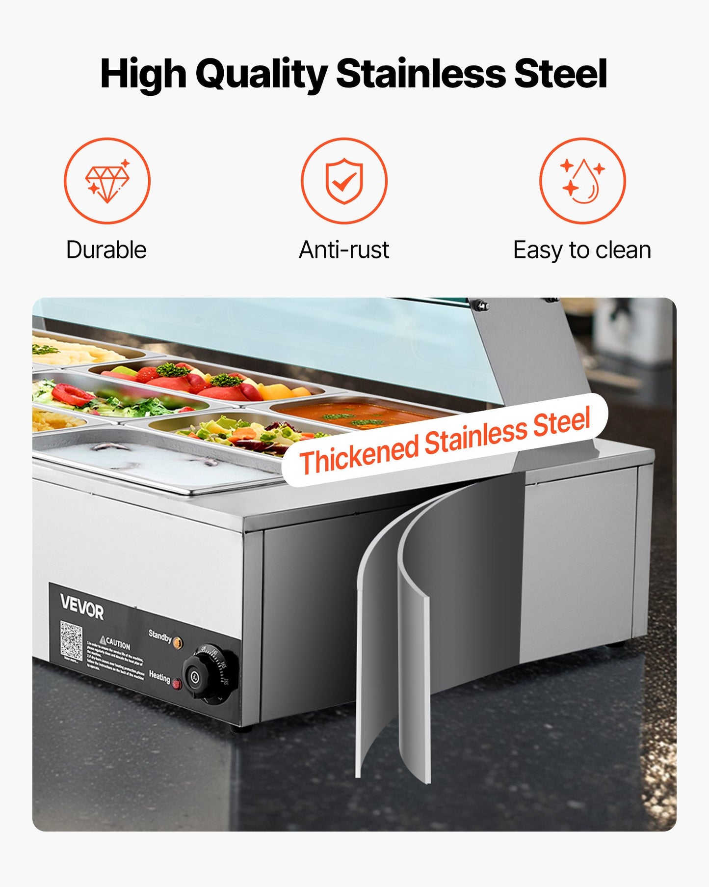 Gewerblicher Speisenwärmer, 1500 W elektrischer Edelstahl-Dampfgarer mit Glasdeckel, 9-teiliges Tisch-Bain-Marie mit Suppenlöffeln und perforierten Schöpfkellen, für Catering, Restaurants und Partys