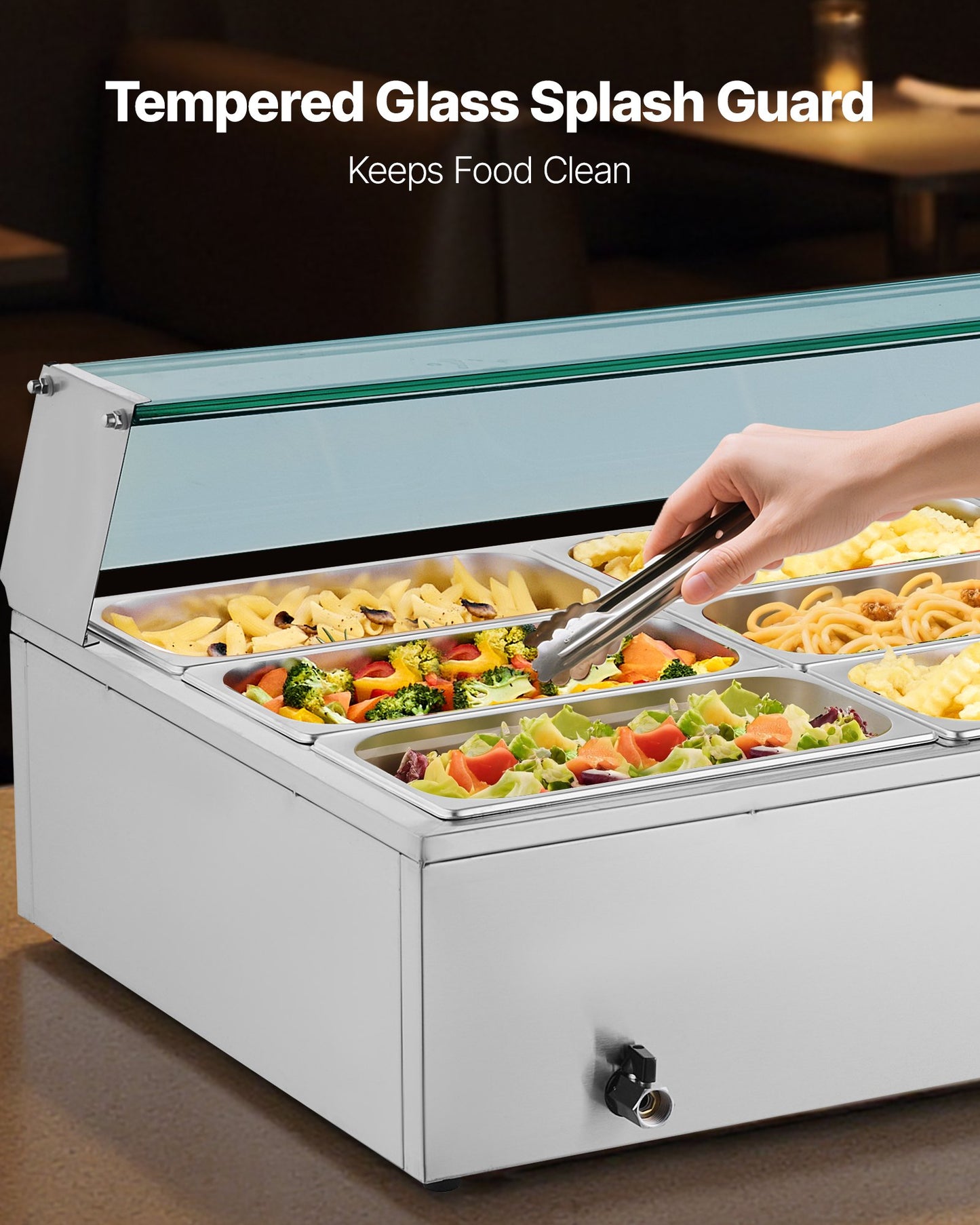 Commercial Food Warmer, 1700W Electric Stainless Steel Steam Food Warmer with Glass Cover, 12-Pan Countertop Buffet Bain Marie with Soup & Perforated Ladles, for Catering, Restaurant & Party