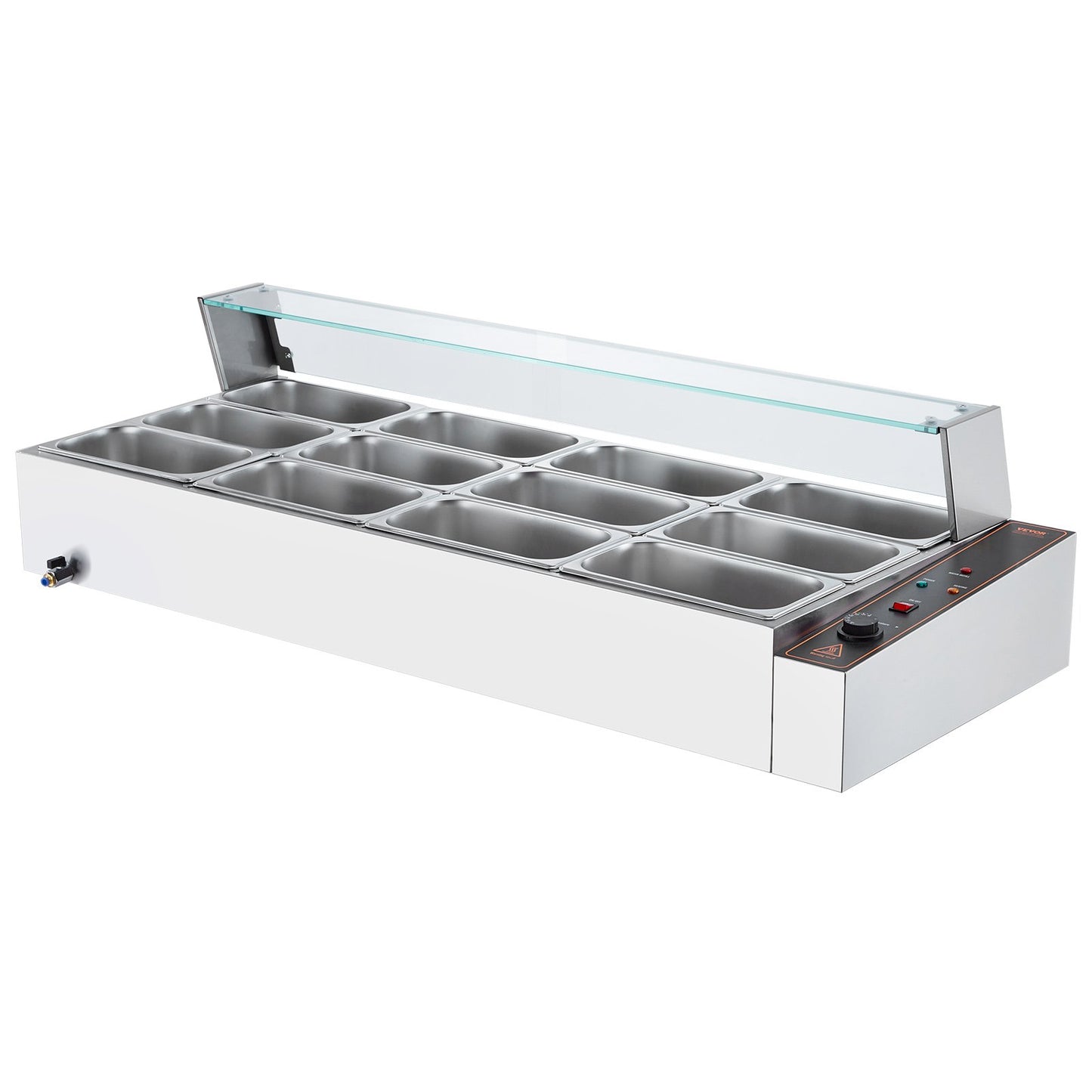 12-Pan Commercial Food Warmer, 12 x 5QT Electric Steam Table with Glass Cover, 1700W Countertop Stainless Steel Buffet Bain Marie 86-185°F Temp Control for Catering, Restaurants, Silver