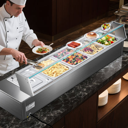 Commercial Food Warmer, 5-Pan Electric Steam Table with Glass Cover, 1500W Countertop Stainless Steel Buffet Bain Marie with 30-85°C Temp Control for Catering, Buffet, Parties, Restaurants