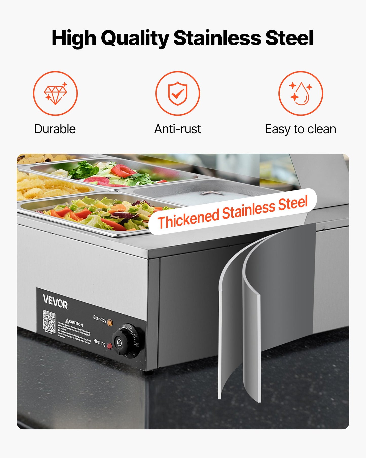 Commercial Food Warmer, 1500W Electric Stainless Steel Steam Food Warmer with Glass Cover, 6 x 1/2 Size Pans Buffet Bain Marie with Soup & Perforated Ladles, for Catering, Restaurant & Party