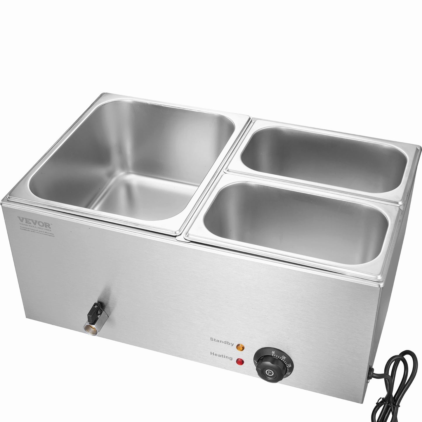 Commercial Food Warmer, 3-Pan Electric Steam Table, 1200W Professional Countertop Stainless Steel Buffet Bain Marie with 30-85°C Temp Control for Catering, Buffet, Parties, Restaurants