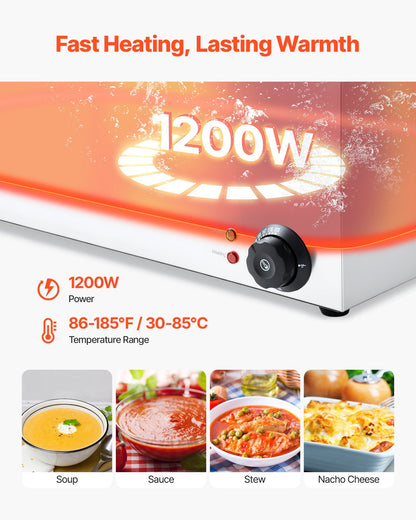 Commercial Food Warmer, 2-Pan Electric Steam Table, 1200W Professional Countertop Stainless Steel Buffet Bain Marie with 30-85°C Temp Control for Catering, Buffet, Parties, Restaurants