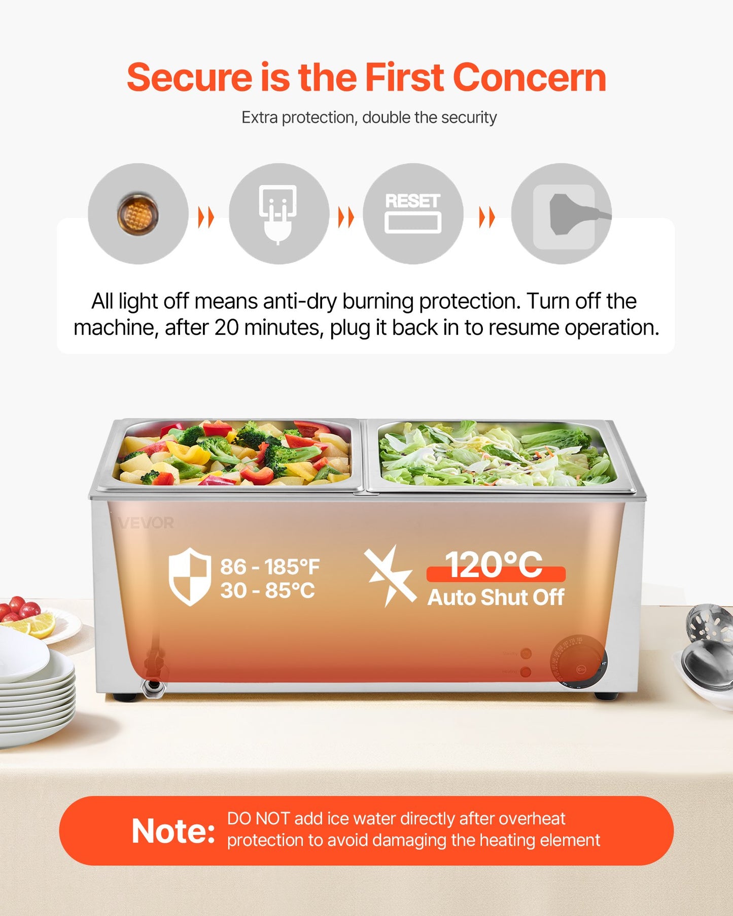 Commercial Food Warmer, 2-Pan Electric Steam Table, 1200W Professional Countertop Stainless Steel Buffet Bain Marie with 30-85°C Temp Control for Catering, Buffet, Parties, Restaurants