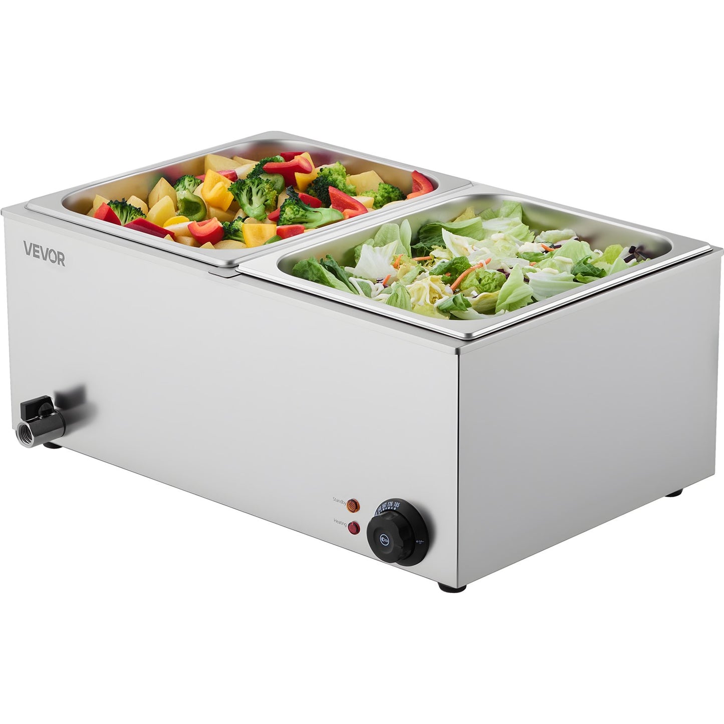 Commercial Food Warmer, 2-Pan Electric Steam Table, 1200W Professional Countertop Stainless Steel Buffet Bain Marie with 30-85°C Temp Control for Catering, Buffet, Parties, Restaurants