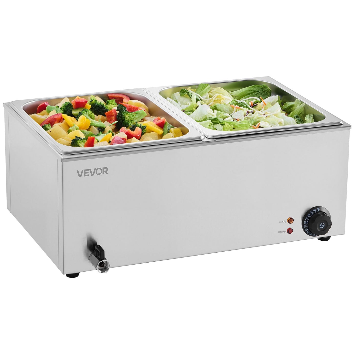 Commercial Food Warmer, 2-Pan Electric Steam Table, 1200W Professional Countertop Stainless Steel Buffet Bain Marie with 30-85°C Temp Control for Catering, Buffet, Parties, Restaurants