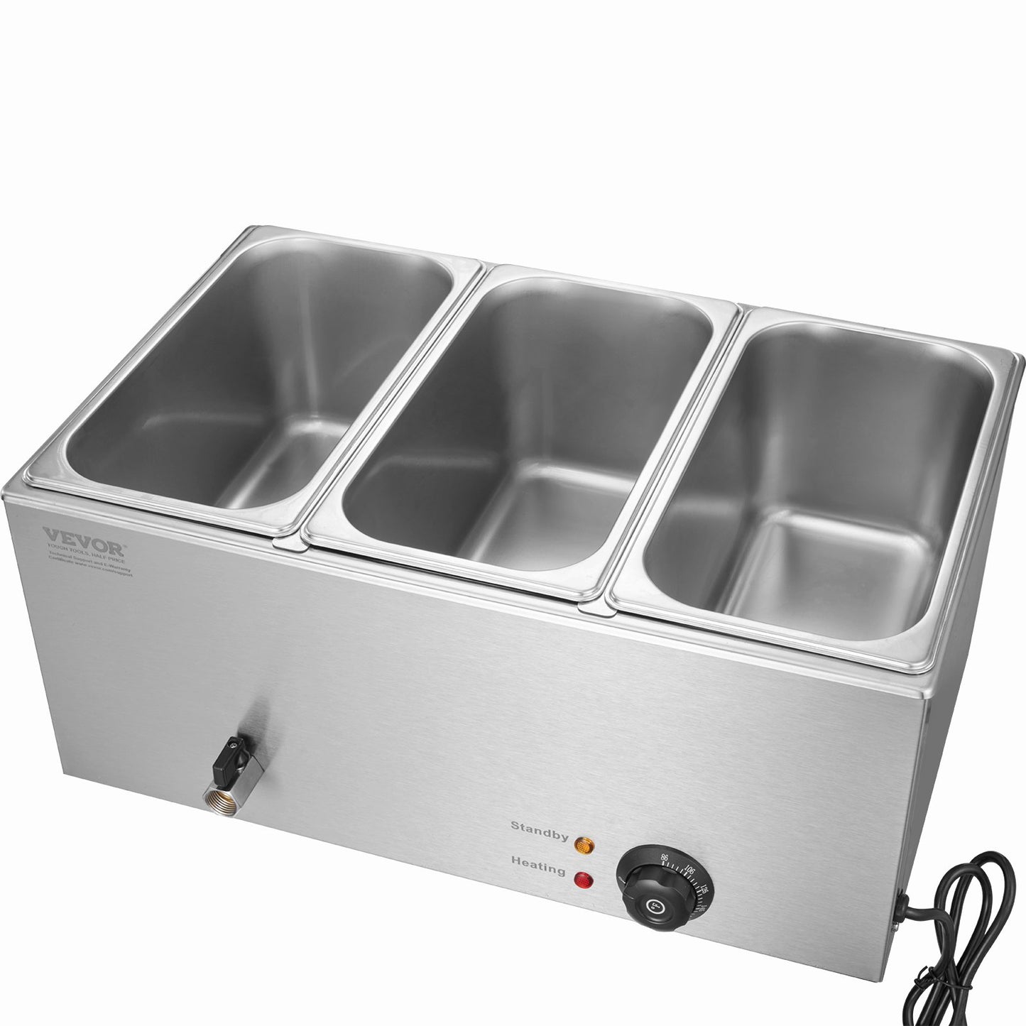 3-Pan Commercial Food Warmer, 16.5L Electric Steam Table, 1200W Professional Countertop Stainless Steel Buffet Bain Marie with 86-185°F Temp Control for Catering and Restaurants, Silver