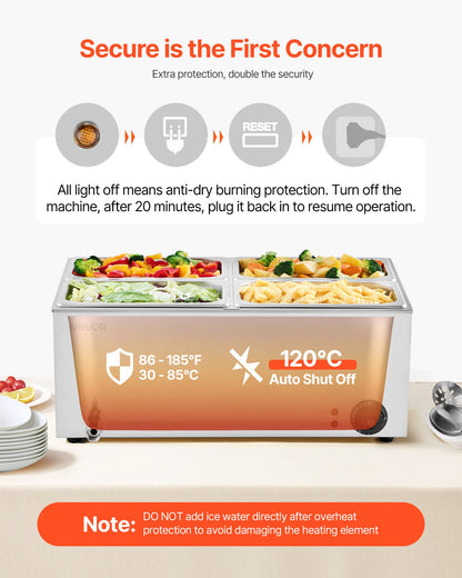 Commercial Food Warmer, 4-Pan Electric Steam Table, 1200W Professional Countertop Stainless Steel Buffet Bain Marie with 30-85°C Temp Control for Catering, Buffet, Parties, Restaurants