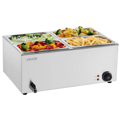 Commercial Food Warmer, 4-Pan Electric Steam Table, 1200W Professional Countertop Stainless Steel Buffet Bain Marie with 30-85°C Temp Control for Catering, Buffet, Parties, Restaurants