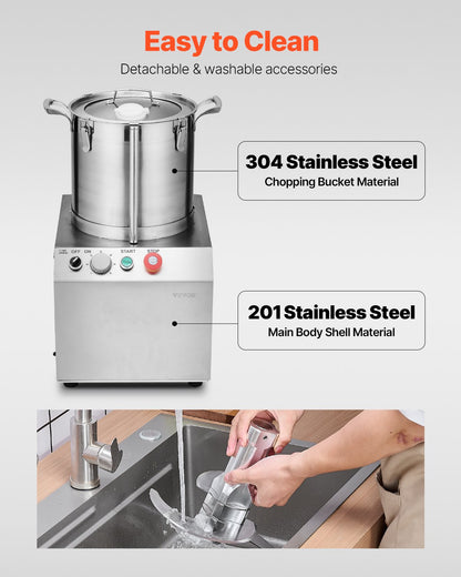 Food Processor & Vegetable Chopper, 15L Food-Grade Stainless Steel Food Processor Chopper with 2 Extra S-Curve Blades, Ideal for Chopping Vegetables, Fruit, Grains, Nuts