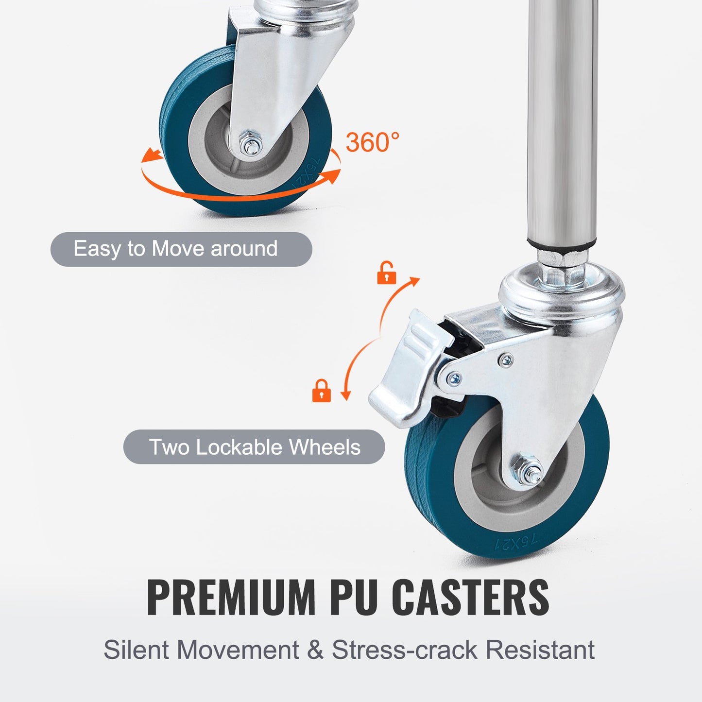 Lab Rolling Cart, 2-Shelf Stainless Steel Rolling Cart, Lab Serving Cart with Swivel Casters, Dental Utility Cart for Clinic, Lab, Hospital, Salon, 385 x 548 x 865 mm
