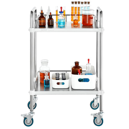 Lab Rolling Cart, 2-Shelf Stainless Steel Rolling Cart, Lab Serving Cart with Swivel Casters, Dental Utility Cart for Clinic, Lab, Hospital, Salon, 385 x 548 x 865 mm