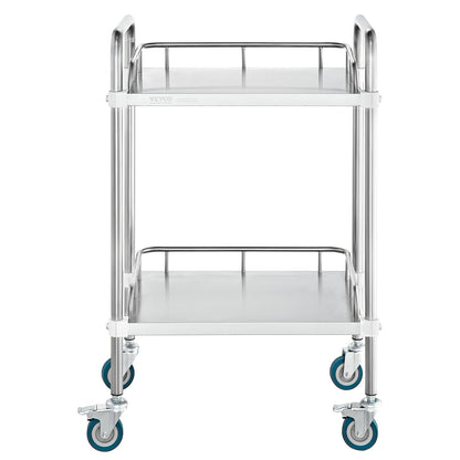 Lab Rolling Cart, 2-Shelf Stainless Steel Rolling Cart, Lab Serving Cart with Swivel Casters, Dental Utility Cart for Clinic, Lab, Hospital, Salon, 385 x 548 x 865 mm