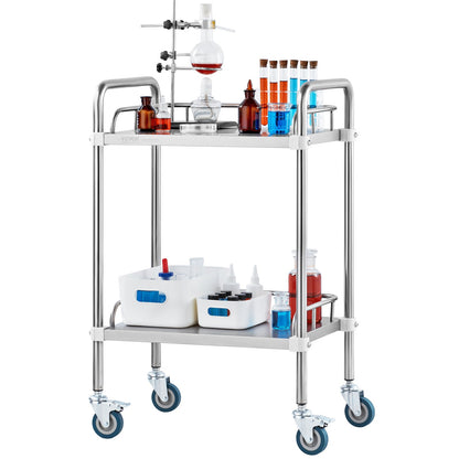 Lab Rolling Cart, 2-Shelf Stainless Steel Rolling Cart, Lab Serving Cart with Swivel Casters, Dental Utility Cart for Clinic, Lab, Hospital, Salon, 385 x 548 x 865 mm