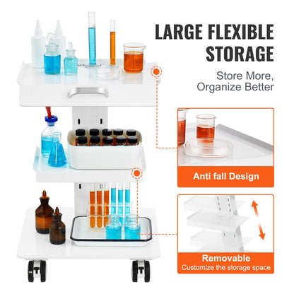 Laborwagen, dreistöckiger Rollwagen aus Metall mit Schwenkrädern, rollbarer Klinikwagen mit 100 kg Tragkraft, für Labor, Klinik, Kosmetikstudio und Salon