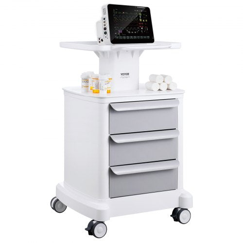 4 Tiers Lab Carts, Lab Utility Cart with 3 Drawers & 1 Top Tray, Mobile Medical Cart with ABS Material, Lab Rolling Cart with 4 Silent Wheels for Lab, Clinic, Hospital, Salon, White