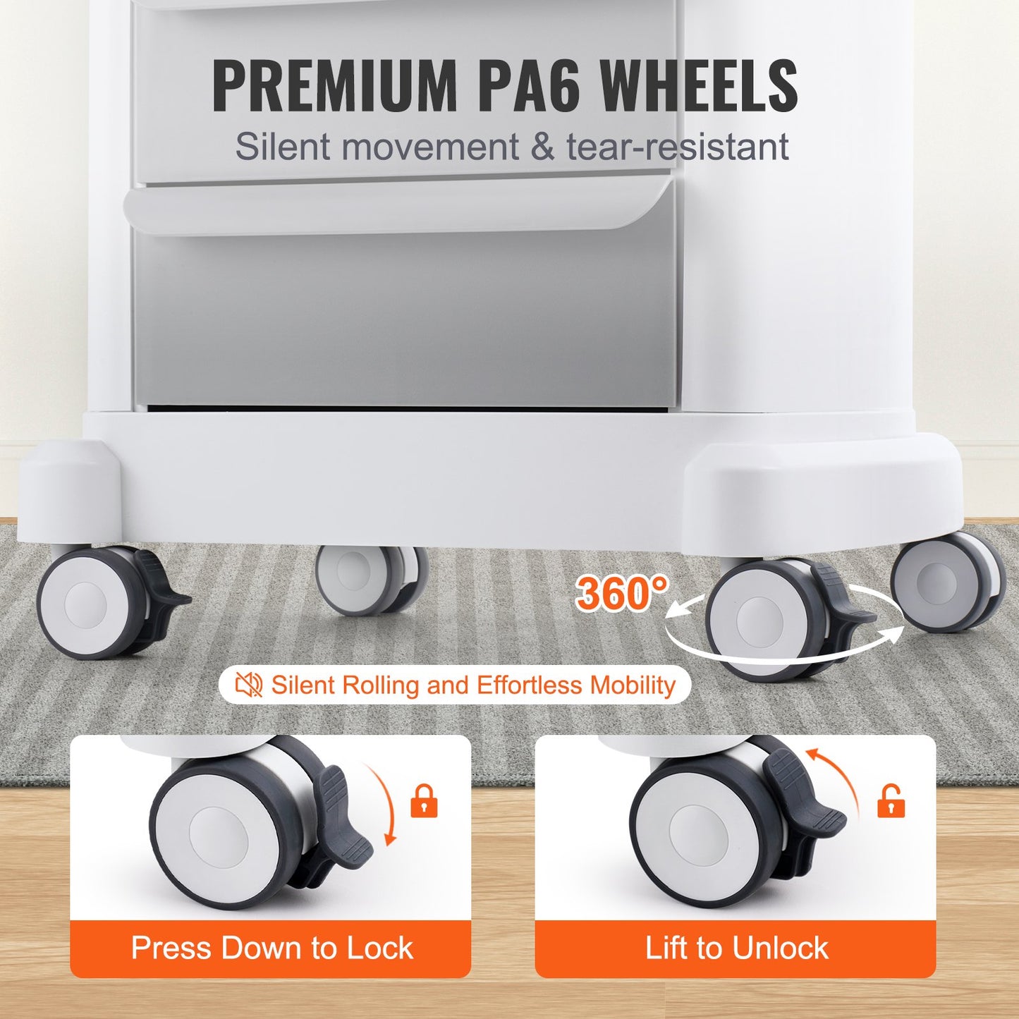 4 Tiers Lab Carts, Lab Utility Cart with 3 Drawers & 1 Top Tray, Mobile Medical Cart with ABS Material, Lab Rolling Cart with 4 Silent Wheels for Lab, Clinic, Hospital, Salon, White