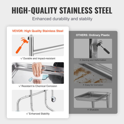 Stainless Steel Lab Carts, Lab Utility Cart with Single Tray, Mobile Medical Cart with 2 Silent Wheels, Lab Rolling Cart for Lab, Clinic, Hospital, Salon