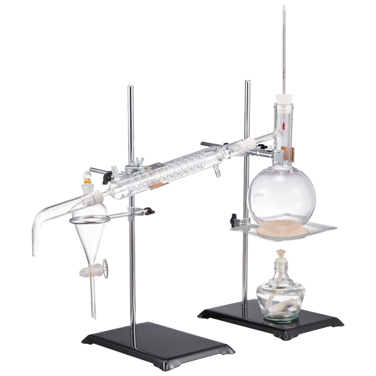 Essential Oil Distillation Kit, 500ml Distillation Apparatus, 3.3 Boro Lab Glassware Distillation Kit with Alcohol Lamp, Ceramic Mesh and 24, 40 Joint, 28 pcs Set