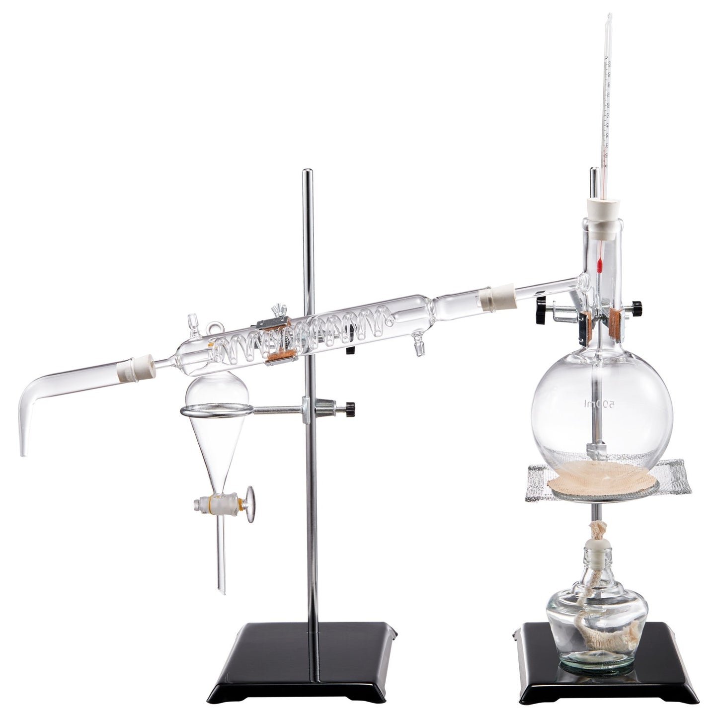 Essential Oil Distillation Kit, 500ml Distillation Apparatus, 3.3 Boro Lab Glassware Distillation Kit with Alcohol Lamp, Ceramic Mesh and 24, 40 Joint, 28 pcs Set