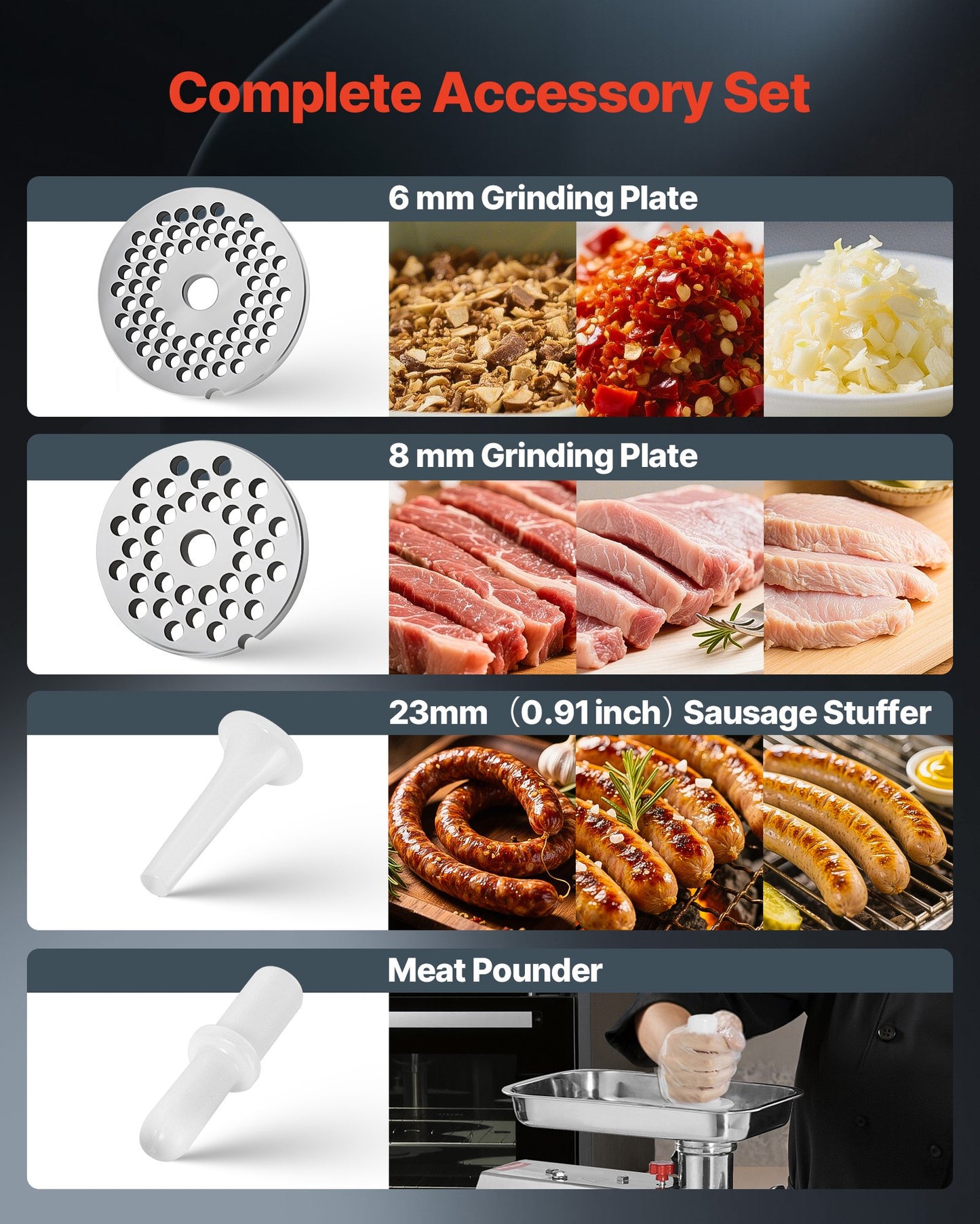 Gewerblicher elektrischer Fleischwolf, 4,2 kg/min Kapazität, #22 Industrie-Fleischwolf mit 2 Edelstahlklingen, 2 Lochscheiben, 1100 W Hochleistungs-Wurstmaschine, für Küche und Restaurant