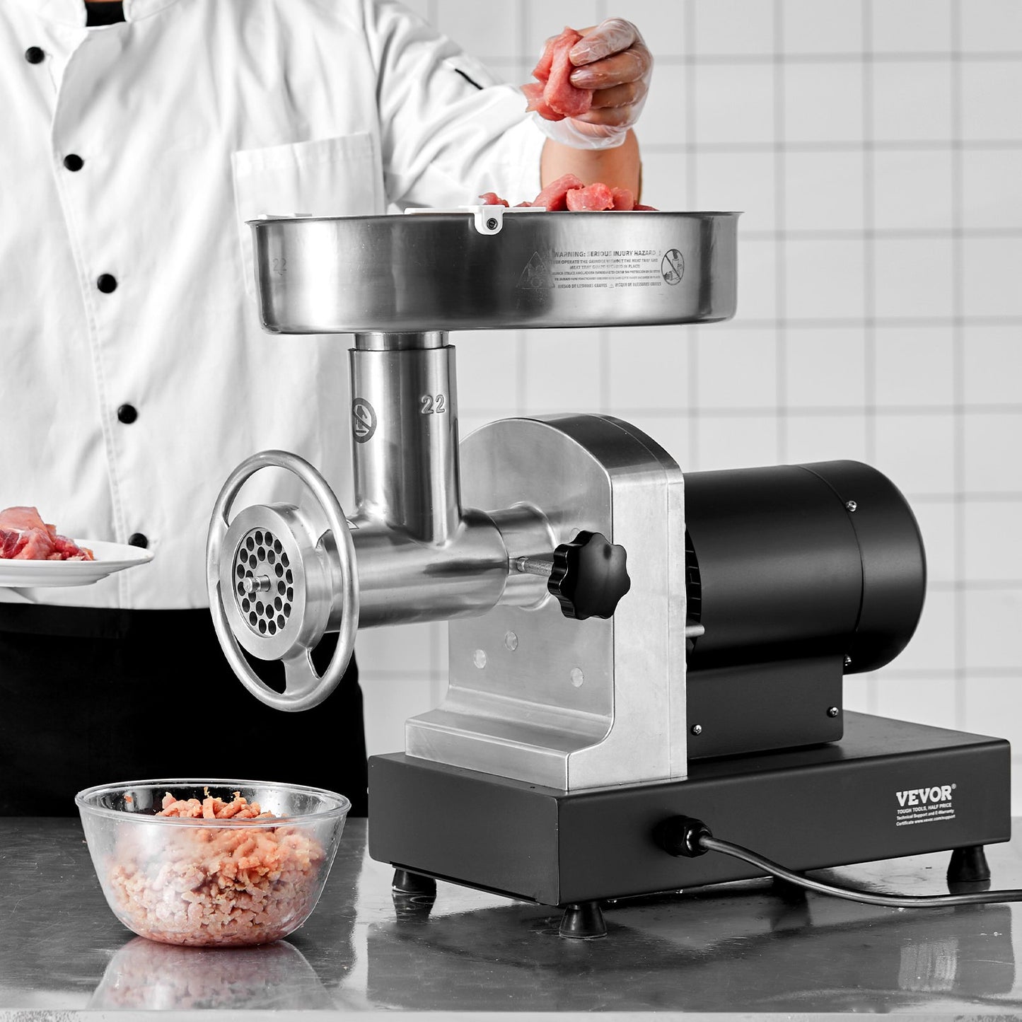 Meat Grinder, 14 Lbs/Min Capacity Electric Meat Grinders with Blade, Grinding Plate, Sausage Maker, Stainless Steel Commercial Meat Mincer for Kitchen Restaurant Butcher Store