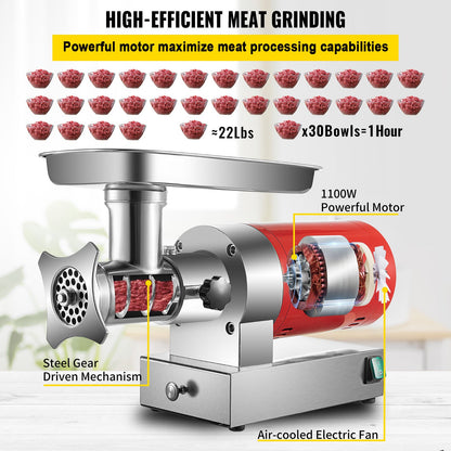 Electric Meat Grinder, 661 Lbs/Hour 1100 W Meat Grinder Machine, 1.5 HP Electric Meat Mincer with 2 Grinding Plates, Sausage Kit Set Meat Grinder Heavy Duty, Home Kitchen & Commercial Use