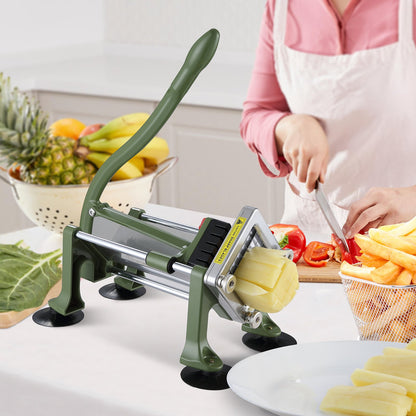 French Fry Cutter, Potato Slicer with 1/2-Inch and 3/8-Inch Stainless Steel Blades, Manual Potato Cutter Chopper with Suction Cups, Great for Potato, French Fries, Cucumber, Vegetables, Carrot