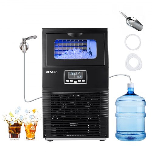 Commercial Ice Maker Machine, 40.82 kg/24h with 5.44kg Storage, 32 Cubes per Cycle, Stainless Steel Freestanding & Countertop Ice Maker with LED Display & Self-Cleaning, for Home Bar Restaurant