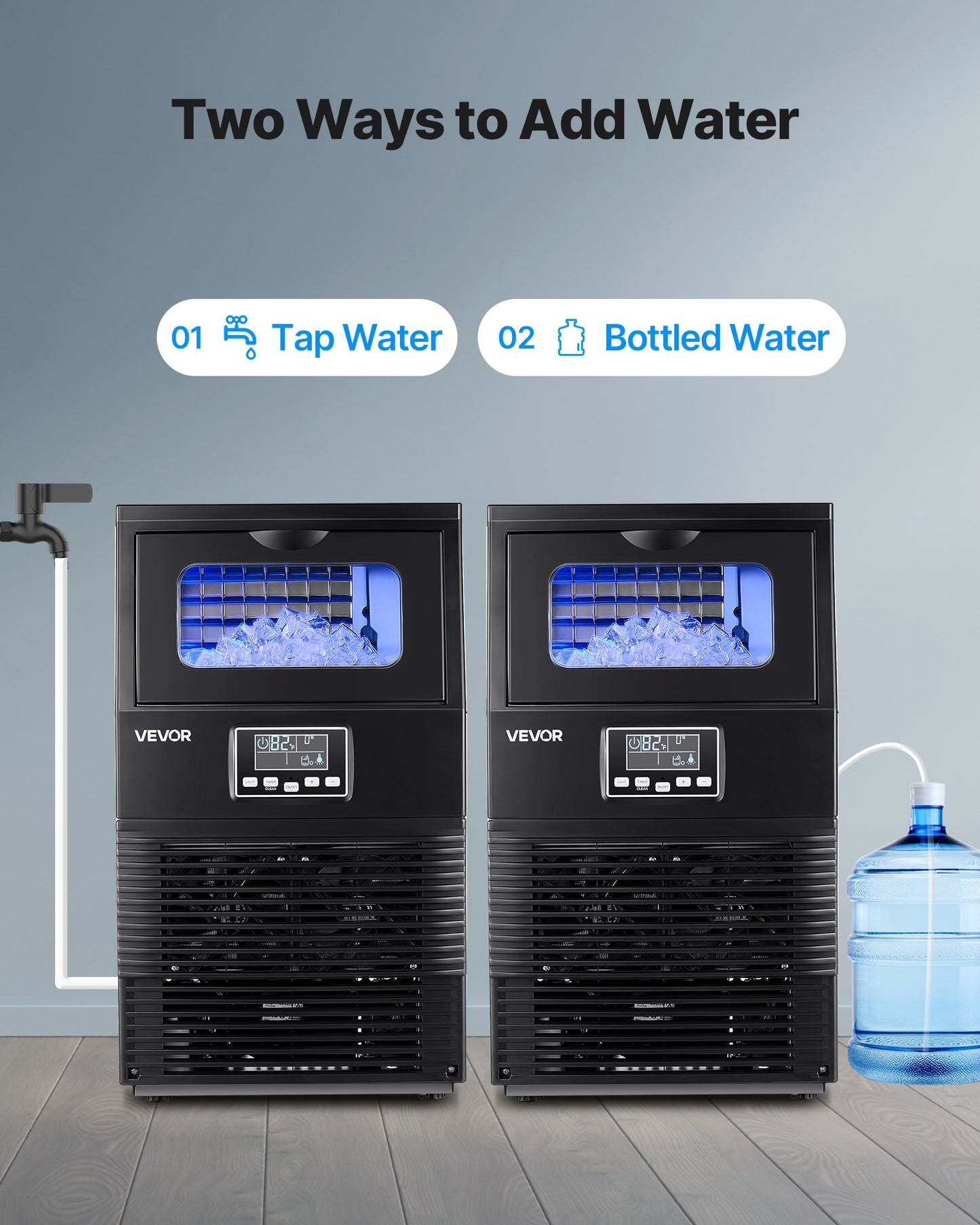 Gewerbliche Eismaschine, 40,82 kg/24 h mit 5,44 kg Vorratskapazität, 32 Eiswürfel pro Zyklus, freistehende und Tisch-Eismaschine aus Edelstahl mit LED-Anzeige und Selbstreinigungsfunktion, für Hausbar und Restaurant