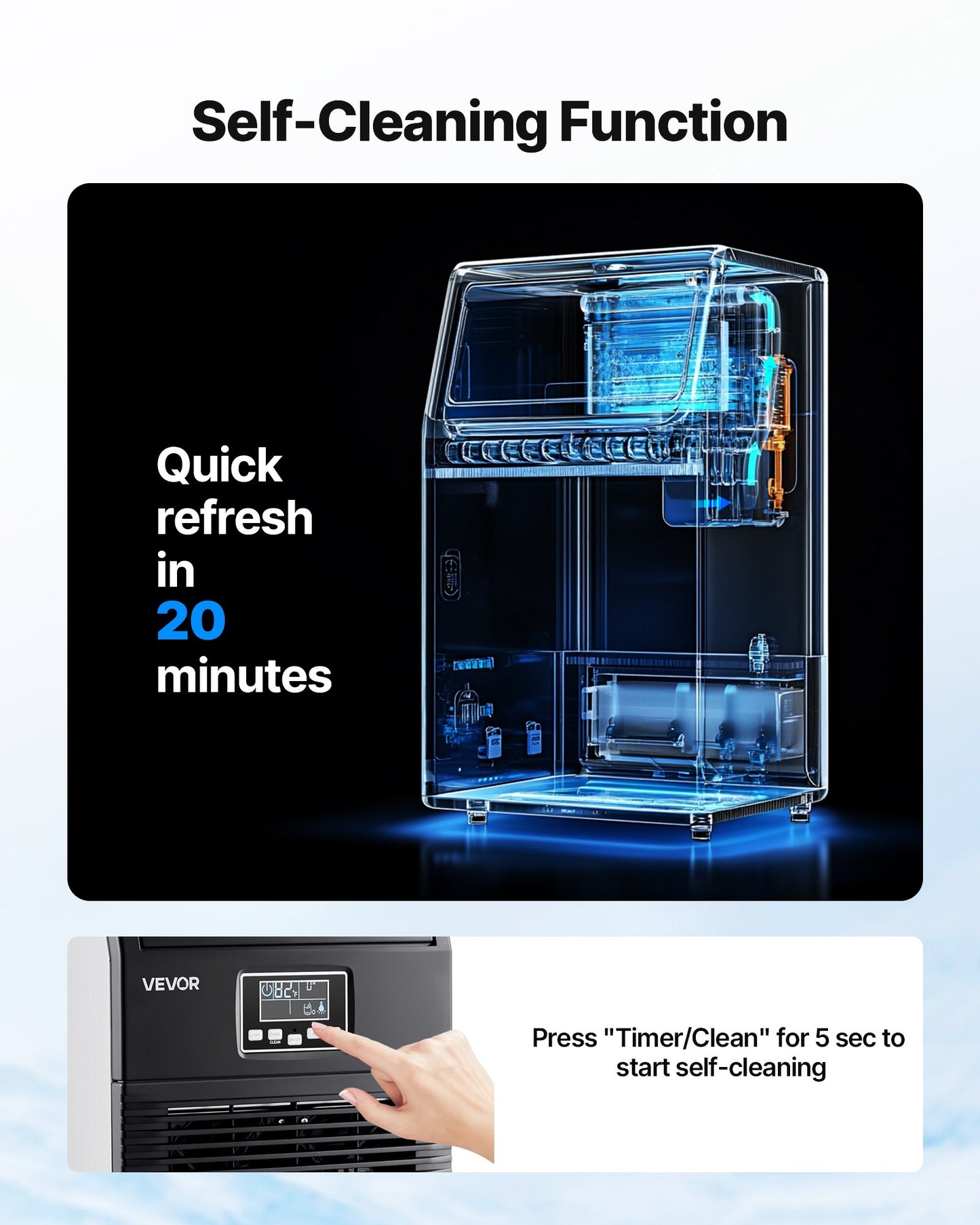 Gewerbliche Eismaschine, 40,82 kg/24 h mit 5,44 kg Vorratskapazität, 32 Eiswürfel pro Zyklus, freistehende und Tisch-Eismaschine aus Edelstahl mit LED-Anzeige und Selbstreinigungsfunktion, für Hausbar und Restaurant