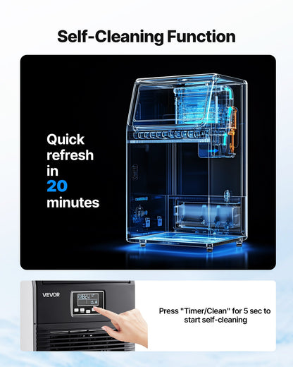 Gewerbliche Eismaschine, 40,82 kg/24 h mit 5,44 kg Vorratskapazität, 32 Eiswürfel pro Zyklus, freistehende und Tisch-Eismaschine aus Edelstahl mit LED-Anzeige und Selbstreinigungsfunktion, für Hausbar und Restaurant