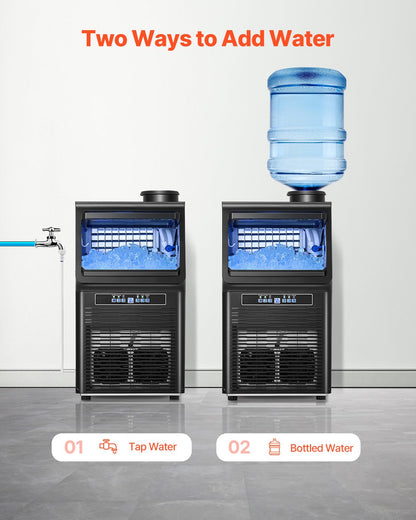 90lbs/24H Commercial Ice Maker, 36 Ice Cubes in 15 Minutes, Freestanding Ice Maker Machine with 12lbs Large Storage Capacity for Bar Office Restaurant, with LED Digital Display & Self-Cleaning