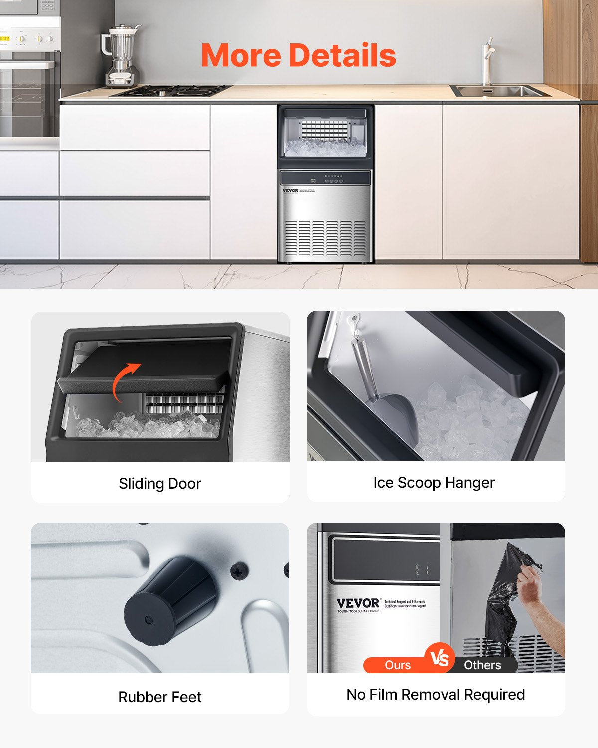 Commercial Ice Maker Machine, 110lbs/24H Ice Maker Machine with 33lbs Storage Capacity, 50 Ice Cubes in 15 Minutes, LED Digital Display Freestanding Self-Cleaning for Bar Office Restaurant