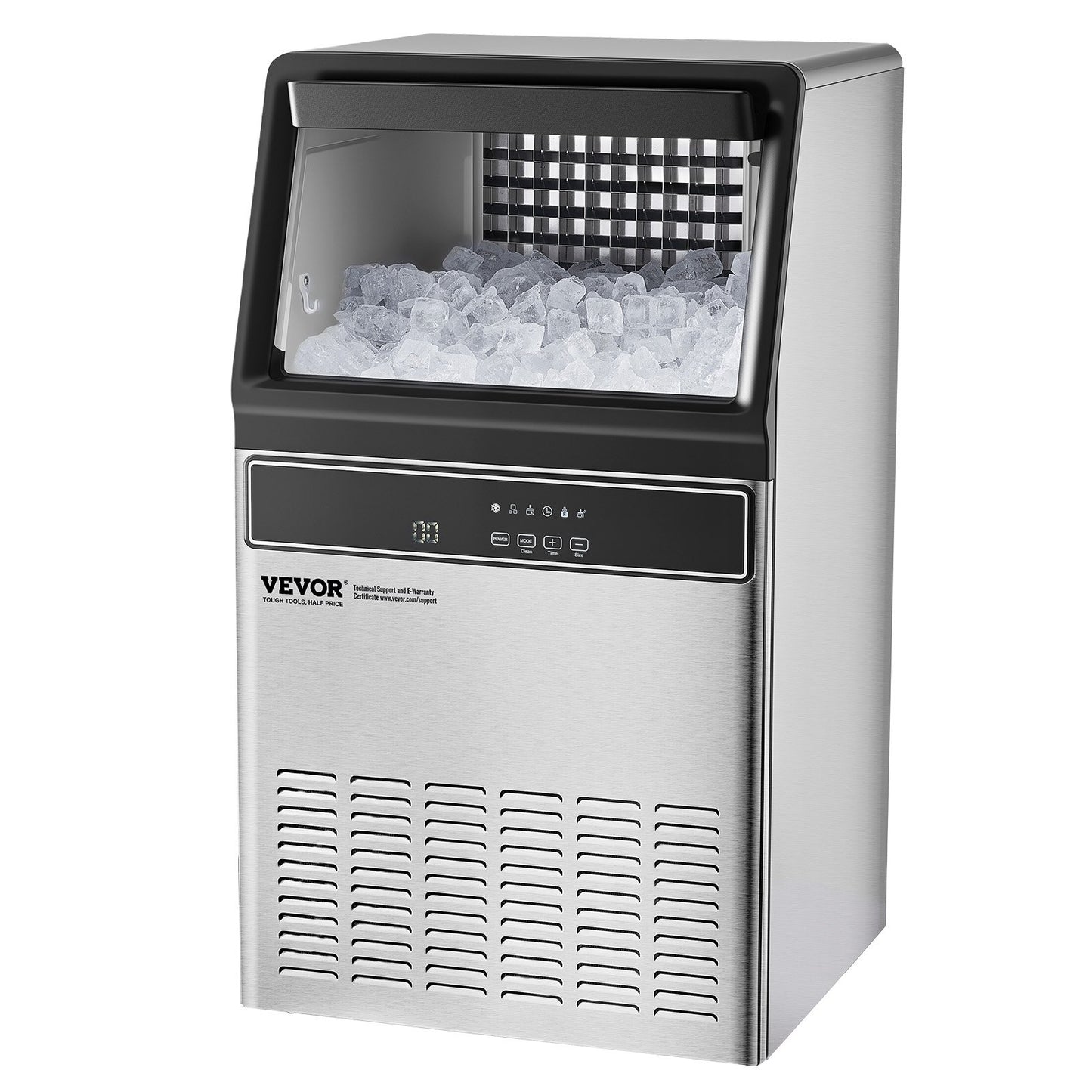 Commercial Ice Maker Machine, 110lbs/24H Ice Maker Machine with 33lbs Storage Capacity, 50 Ice Cubes in 15 Minutes, LED Digital Display Freestanding Self-Cleaning for Bar Office Restaurant