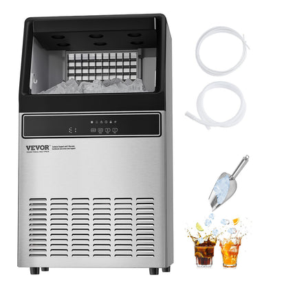 Commercial Ice Maker Machine, 110lbs/24H Ice Maker Machine with 33lbs Storage Capacity, 50 Ice Cubes in 15 Minutes, LED Digital Display Freestanding Self-Cleaning for Bar Office Restaurant