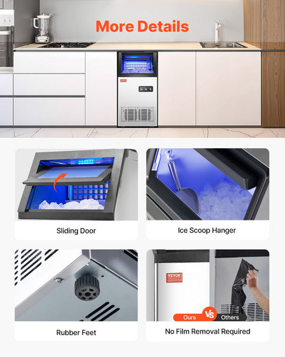 120lbs/24H Commercial Ice Maker, 36 Ice Cubes in 15 Minutes, Freestanding Ice Maker Machine with 28lbs Large Storage Capacity for Bar Office Restaurant, with LED Digital Display & Self-Cleaning