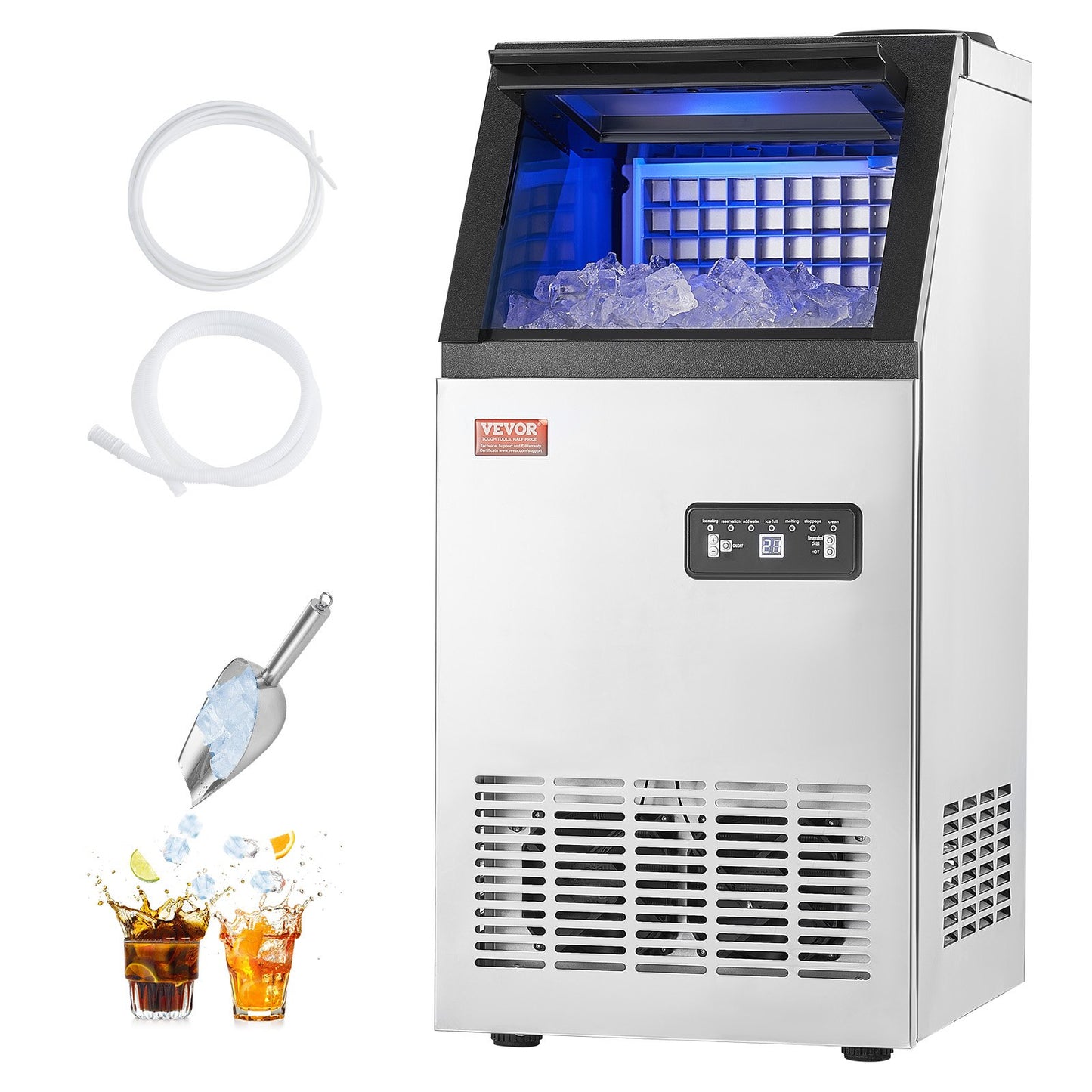 120lbs/24H Commercial Ice Maker, 36 Ice Cubes in 15 Minutes, Freestanding Ice Maker Machine with 28lbs Large Storage Capacity for Bar Office Restaurant, with LED Digital Display & Self-Cleaning