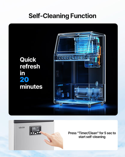 Commercial Ice Maker Machine, 45.36 kg/24h with 12.7kg Storage, 45 Cubes per Cycle, Stainless Steel Freestanding & Under Counter Ice Maker with LED Display & Self-Cleaning, for Bar Restaurant