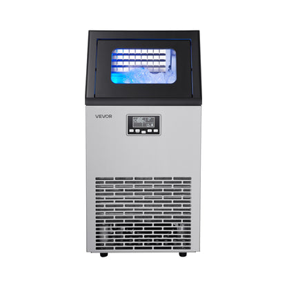 Commercial Ice Maker Machine, 45.36 kg/24h with 12.7kg Storage, 45 Cubes per Cycle, Stainless Steel Freestanding & Under Counter Ice Maker with LED Display & Self-Cleaning, for Bar Restaurant