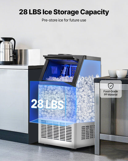 110lbs/24H Commercial Ice Maker, 36 Ice Cubes in 15 Minutes, Freestanding Ice Maker Machine with 28lbs Large Storage Capacity for Bar Office Restaurant, with LED Digital Display & Self-Cleaning