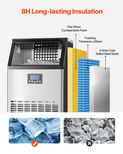 120lbs/24H Commercial Ice Maker, 45 Ice Cubes in 15 Minutes, Freestanding Ice Maker Machine with 33lbs Large Storage Capacity for Bar Office Restaurant, with LED Digital Display & Self-Cleaning