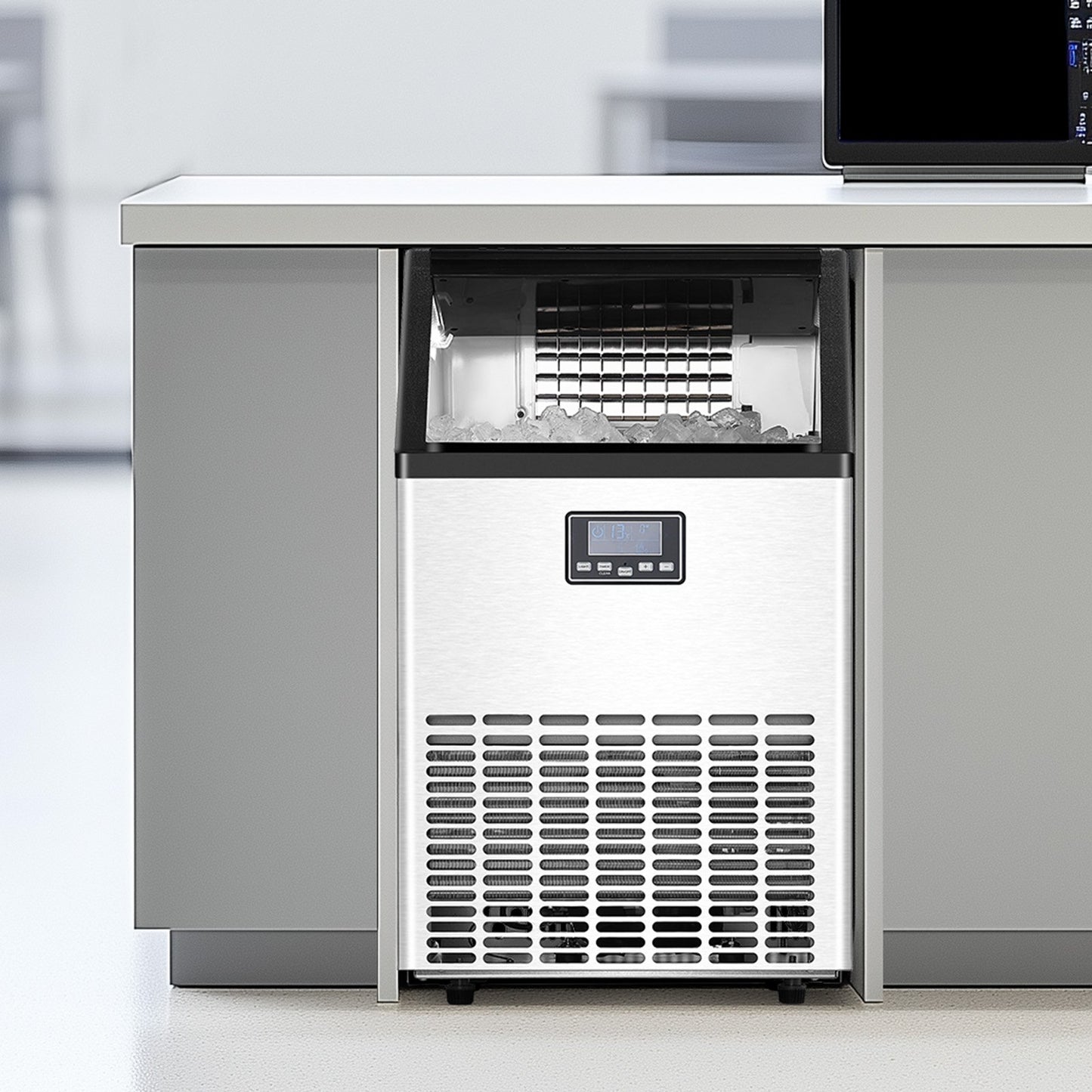 150lbs/24H Commercial Ice Maker, 45 Ice Cubes in 15 Minutes, Freestanding Ice Maker Machine with 33lbs Large Storage Capacity for Bar Office Restaurant, with LED Digital Display & Self-Cleaning