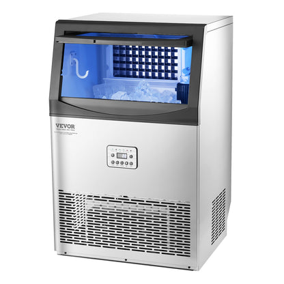 Commercial Ice Maker Machine, 90lbs/24H Ice Maker Machine with 33lbs Storage Capacity, 50 Ice Cubes in 15 Minutes, LED Digital Display Freestanding Self-Cleaning for Bar Office Restaurant