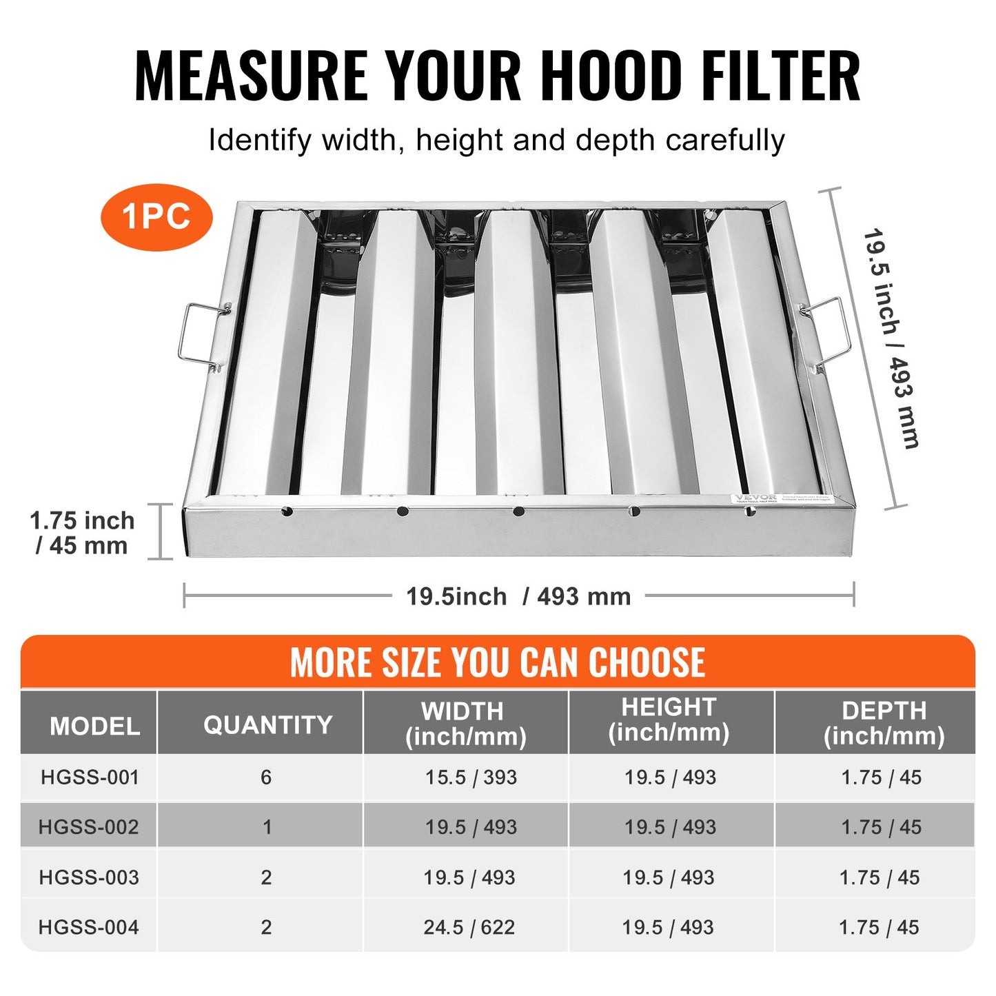 Commercial Hood Filter, 19.5W x 19.5H Inch Range Hood Filters, Stainless Steel Restaurant Range Hood Baffle Filter for Grease Rated Commercial Kitchen Exhaust Hoods, 4 Grooves, 1 Piece
