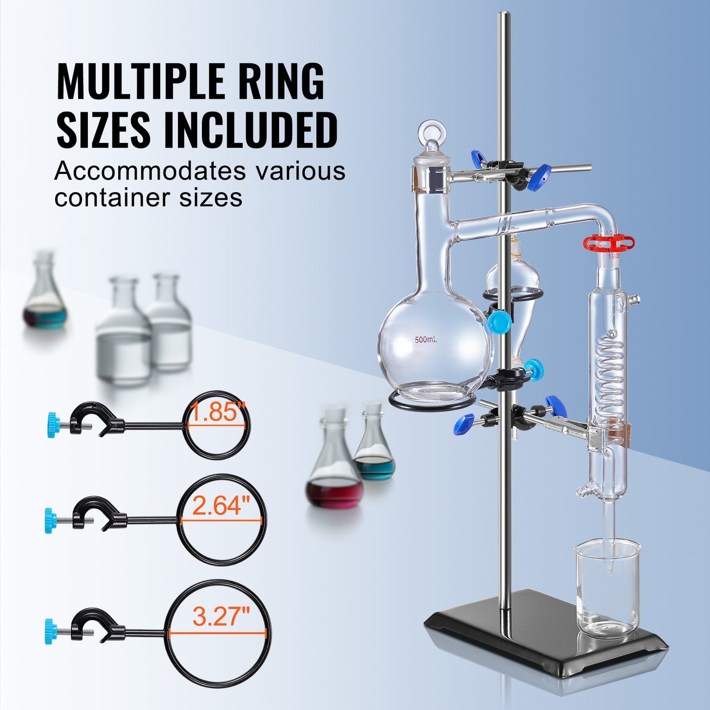 Lab Stand Support, Laboratory Retort Support Stand Set, Steel Lab Stand 59.9 cm Rod and 21.1 x 13.5 cm Cast Iron Base, Includes Flask Clamps, a Burette Clamp and Cross Clamps